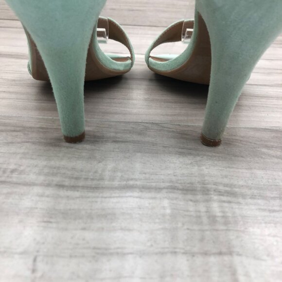 Jeffrey Campbell Heel Sandals Womens 9 Mint Green Suede Hook and Loop Shoes - Picture 11 of 11